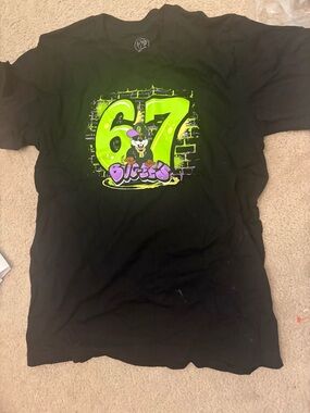 Bucees black Graphic T‑Shirt with Neon Green '67' and Purple Logo